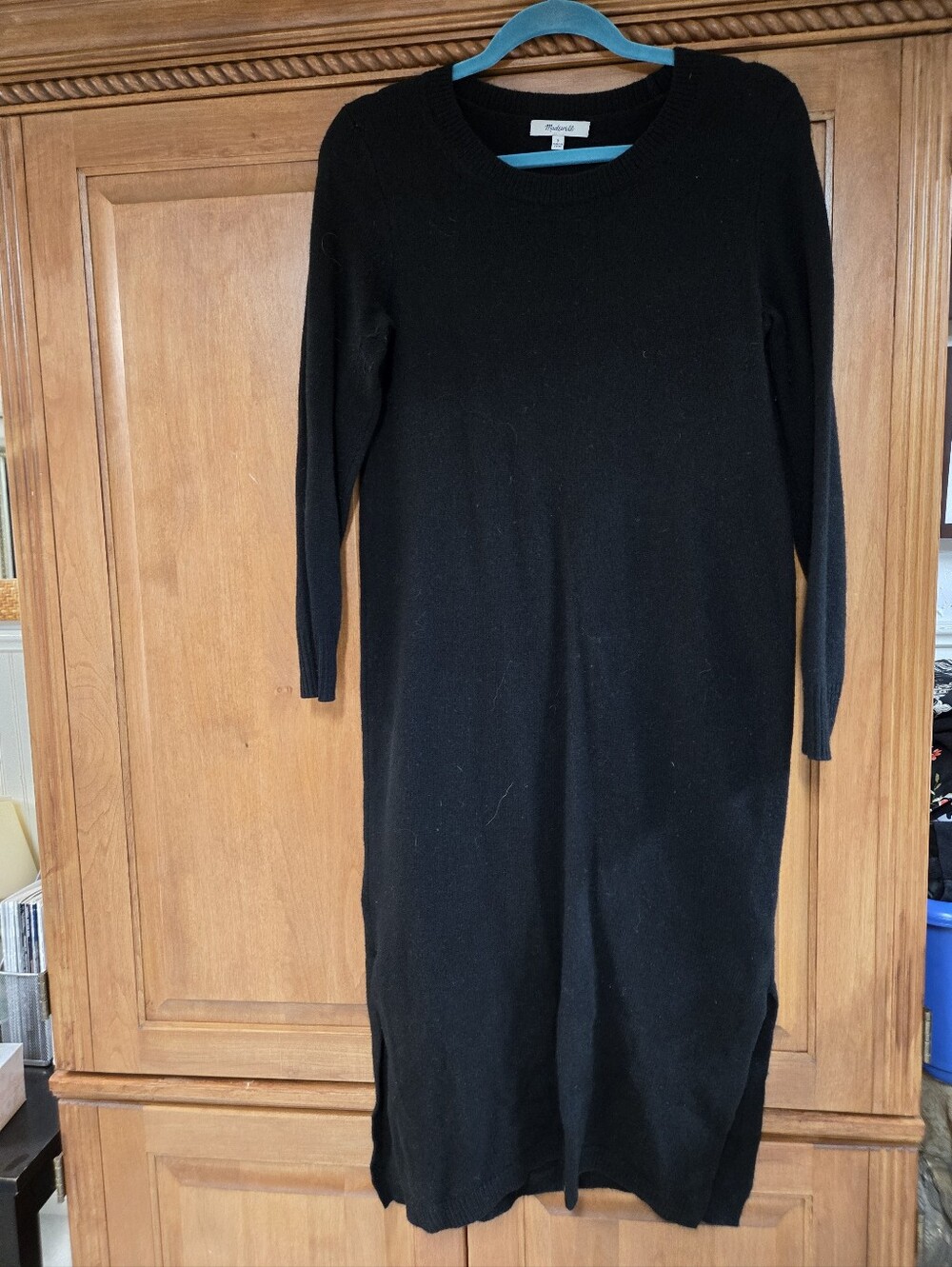 Madewell 100% Merino Wool Black Long-Sleeve Knit Midi Dress